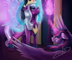 Size: 6000x5000 | Tagged: safe, artist:fastycolors08, derpibooru import, princess twilight 2.0, twilight sparkle, twilight sparkle (alicorn), alicorn, pony, the last problem, spoiler:g5, big crown thingy 2.0, crown, fight, g5, image, jewelry, older, older twilight, opaline arcana, png, regalia