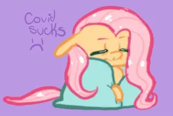 Size: 1224x821 | Tagged: safe, artist:sunburst1ng, derpibooru import, fluttershy, pegasus, pony, blanket, covid-19, female, image, jpeg, purple background, sick, simple background, solo