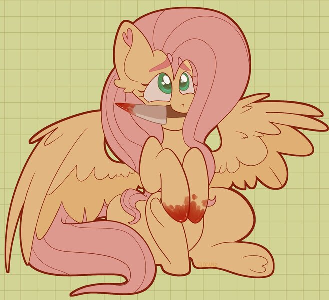 Size: 2000x1827 | Tagged: semi-grimdark, artist:sunburst1ng, derpibooru import, fluttershy, pegasus, pony, blood, female, image, jpeg, knife, solo