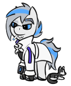 Size: 140x168 | Tagged: safe, artist:gray star, derpibooru import, part of a set, oc, oc:throttle track, cat, cyborg, earth pony, pony, the sunjackers, chest fluff, clothes, cyberpunk, gray's tiny pony set, grumpy, image, jacket, male, png, simple background, stallion, transparent background