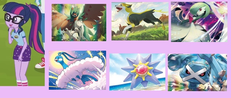 Size: 1239x526 | Tagged: safe, derpibooru import, sci-twi, twilight sparkle, altaria, dog, gardevoir, metagross, starmie, equestria girls, boltund, decidueye, image, jpeg, pokémon