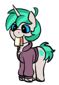 Size: 121x174 | Tagged: safe, artist:gray star, derpibooru import, part of a set, oc, oc:fluoride sting, pony, unicorn, clothes, female, food, gray's tiny pony set, hoodie, image, mare, png, sandwich, simple background, transparent background