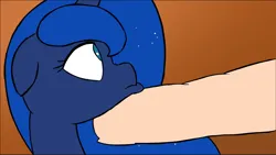 Size: 1082x611 | Tagged: safe, artist:doublewbrothers, derpibooru import, princess luna, alicorn, human, pony, finger, finger in mouth, image, looking down, my tiny pony, png, tiny, tiny ponies