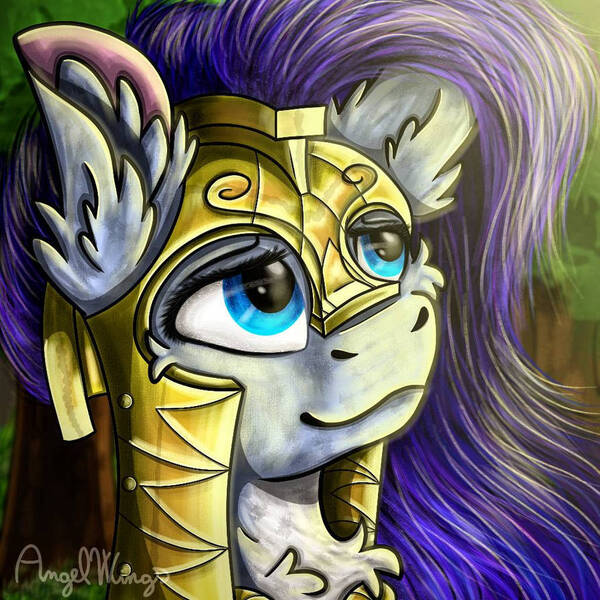 Size: 894x894 | Tagged: safe, artist:angelwingsmlpfim, derpibooru import, rarity, armor, image, jpeg, signature, solo