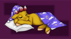 Size: 1200x665 | Tagged: safe, artist:bumblebun, derpibooru import, oc, unofficial characters only, pony, blanket, eyes closed, floppy ears, image, pillow, png, solo, unshorn fetlocks