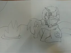 Size: 4608x3456 | Tagged: safe, artist:acid flask, derpibooru import, oc, unofficial characters only, pony, 2d, art dump, campfire, drawing, female, fire, hug, hugging a pony, image, jpeg, looking down, mare, paper, sketch, sketch dump, sketchbook, smiling, traditional art