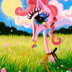 Size: 1024x1024 | Tagged: safe, derpibooru import, machine learning generated, pinkie pie, pony, abstract, female, image, machine learning abomination, mare, meadow, png, surreal