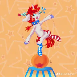 Size: 1080x1080 | Tagged: safe, artist:plushplague, derpibooru import, oc, unofficial characters only, unicorn, circus, clown, horn, image, jpeg, solo, unicorn oc