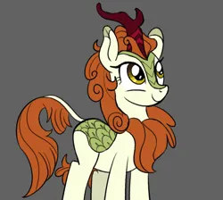 Size: 1310x1176 | Tagged: safe, artist:nonameorous, derpibooru import, autumn blaze, sounds of silence, female, gray background, image, looking up, png, simple background, smiling, solo, solo female