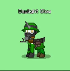 Size: 830x841 | Tagged: safe, derpibooru import, oc, oc:daylight glow, oc:daylight shining, unofficial characters only, pony, unicorn, fallout equestria, clothes, gas mask, gun, helmet, horn, image, jpeg, m60, mask, military, torn clothes, unicorn oc, weapon