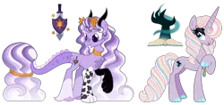 Size: 2354x1111 | Tagged: safe, artist:strawberry-spritz, derpibooru import, oc, unofficial characters only, hybrid, pony, unicorn, female, image, interspecies offspring, mare, offspring, parent:discord, parent:opaline arcana, parent:shadow lock, parent:twilight sparkle, parents:discolight, png, simple background, transparent background