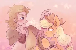 Size: 1491x977 | Tagged: safe, artist:mimiporcellini, derpibooru import, applejack, earth pony, human, crossover, crossover shipping, hol horse, holjack, human male, image, interspecies, jojo's bizarre adventure, male, png, shipping, story included