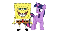 Size: 1920x1080 | Tagged: safe, artist:thxfan2022, derpibooru import, twilight sparkle, twilight sparkle (alicorn), alicorn, pony, crossover, female, image, male, nickelodeon, one eye closed, png, simple background, smiling, sponge, spongebob squarepants, spongebob squarepants (character), transparent background, vector, wink