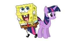 Size: 1920x1080 | Tagged: safe, artist:thxfan2022, derpibooru import, twilight sparkle, twilight sparkle (alicorn), alicorn, pony, crossover, female, happy, image, male, nickelodeon, png, simple background, smiling, sponge, spongebob squarepants, spongebob squarepants (character)