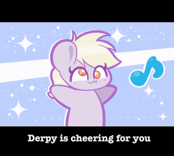 Size: 1280x1148 | Tagged: safe, artist:typhwosion, derpibooru import, derpy hooves, pegasus, pony, :3, abstract background, animated, blush sticker, blushing, chibi, colored pupils, gif, image, letterboxing, music notes, positive ponies, solo, sparkles
