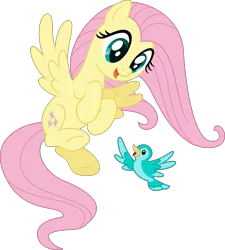 Size: 3359x3733 | Tagged: safe, artist:thatusualguy06, derpibooru import, fluttershy, bird, pegasus, pony, .svg available, duo, female, flying, high res, image, looking at each other, looking at someone, mare, open mouth, png, simple background, spread wings, transparent background, vector, wind, windswept mane, wings
