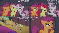 Size: 2000x1125 | Tagged: safe, derpibooru import, edit, edited screencap, editor:quoterific, screencap, all aboard, apple bloom, scootaloo, steamer, sweetie belle, twilight sparkle, hippogriff, surf and/or turf, cutie mark crusaders, image, png