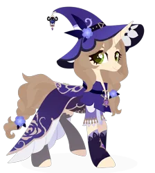 Size: 2530x2820 | Tagged: safe, artist:kabuvee, derpibooru import, pony, unicorn, clothes, cute, female, flower, genshin impact, green eyes, hat, image, lantern, lisa minci, mare, png, quadrupedal, robe, simple background, solo, sorceress, transparent background, witch hat