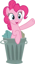 Size: 3000x5499 | Tagged: safe, artist:cloudyglow, derpibooru import, pinkie pie, horse play, .ai available, image, png, simple background, solo, transparent background, trash can, vector