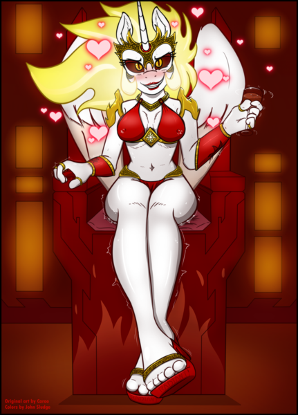 Size: 1628x2264 | Tagged: questionable, artist:caroo, artist:john sludge, derpibooru import, daybreaker, oc, oc:dreamy daze, alicorn, anthro, alcohol, armor, blushing, breasts, champagne, clothes, colored sketch, floating heart, heart, high heels, horny, image, implied oc, png, sex, shoes, sketch, skimpy outfit, stealth sex, sweat, sweatdrop, throne, wine