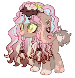 Size: 2250x2328 | Tagged: safe, artist:anno酱w, derpibooru import, hybrid, original species, rabbit, animal, base used, chocolate, food, ice cream, image, paws, pigtails, png, rabbit pony, simple background, transparent background