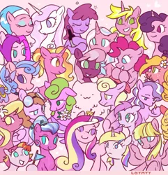 Size: 1566x1623 | Tagged: safe, artist:laymy, derpibooru import, berry punch, berryshine, cheerilee, daisy, flower wishes, lily, lily valley, luster dawn, pinkie pie, princess cadance, sugar belle, alicorn, earth pony, pegasus, pony, unicorn, image, jpeg