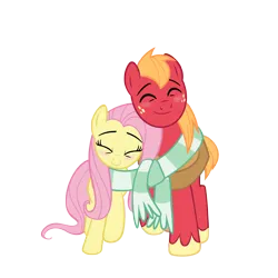 Size: 2250x2250 | Tagged: safe, anonymous artist, derpibooru import, big macintosh, fluttershy, earth pony, pegasus, pony, the perfect pear, blushing, clothes, cute, eyes closed, female, fluttermac, high res, image, macabetes, male, nuzzling, png, scarf, shared clothing, shared scarf, shipping, shyabetes, simple background, smiling, straight, striped scarf, transparent background, vector, walking