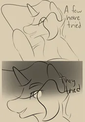 Size: 3553x5098 | Tagged: suggestive, artist:sile-animus, derpibooru import, oc, oc:sile, unicorn, dialogue, image, male, monochrome, png, solo, text, tumblr