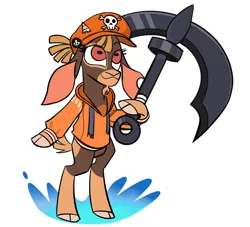 Size: 2900x2630 | Tagged: safe, artist:nonameorous, derpibooru import, goat, them's fightin' herds, anchor, bipedal, cap, clothes, cloven hooves, coat markings, community related, crossover, dreadlocks, guilty gear, hat, hoof hold, horn, image, looking up, png, shanty (tfh), simple background, smiling, solo, torn ear, water, white background