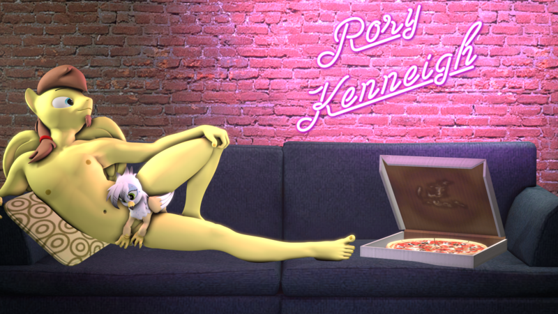 Size: 3840x2160 | Tagged: suggestive, artist:rorykenneigh, derpibooru import, oc, oc:ginger feathershy, oc:rory kenneigh, unofficial characters only, anthro, digitigrade anthro, anthro oc, belly button, brick wall, censored, couch, cushion, feet, food, image, male, male nipples, nipples, nudity, parody, pizza, pizza box, plushie, png, sistine chapel, strategically covered, toes, wings