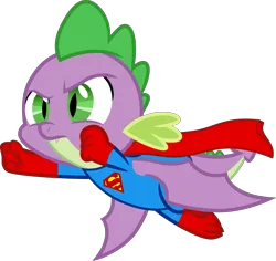 Size: 3179x3000 | Tagged: safe, artist:ponygamer2020, derpibooru import, spike, dragon, father knows beast, cape, clothes, dc comics, flying, image, png, simple background, solo, superhero, superhero costume, superman, transparent background, vector, winged spike, wings
