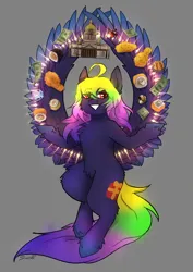 Size: 2480x3508 | Tagged: safe, artist:sinrinf, derpibooru import, oc, oc:avra, bird, chicken, fluffy pony, pegasus, pony, chest fluff, dollars, ear fluff, food, glow, image, meme, png, smiling, solo, spread wings, st. isaac 's cathedral, sushi, wings