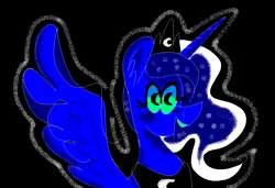 Size: 1316x900 | Tagged: safe, artist:msponies, derpibooru import, princess luna, alicorn, pony, black background, blushing, female, g4, image, jewelry, looking at you, mare, ms paint, open mouth, open smile, pac-man eyes, peytral, png, requested art, simple background, smiling, solo, spread wings, tiara, wings