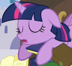 Size: 422x389 | Tagged: safe, derpibooru import, screencap, twilight sparkle, twilight sparkle (alicorn), alicorn, pony, princess spike (episode), season 5, adorkable, animated, behaving like a bird, book, book nest, bookhorse, close-up, cropped, cute, dork, eyes closed, female, floppy ears, gif, hoard, image, loop, lying down, mare, princess sleeping on books, prone, sleeping, snoring, solo, that pony sure does love books, tired twilight, twiabetes, wings