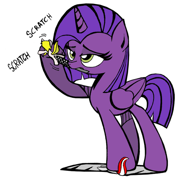 Size: 750x739 | Tagged: artist needed, safe, derpibooru import, oc, oc:princess sharp, unofficial characters only, alicorn, pony, alicorn oc, annoyed, bored, crush fetish, female, fetish, flattened, green eyes, hoof fetish, horn, image, irritated, jpeg, macro, macro/micro, mare, micro, nail file, scratching, simple background, squished, stepped on, stepping on something, trampling, white background, wings