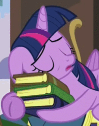 Size: 228x288 | Tagged: safe, derpibooru import, screencap, twilight sparkle, twilight sparkle (alicorn), alicorn, pony, princess spike (episode), adorkable, animated, book, book nest, bookhorse, close-up, cropped, cute, dork, eyes closed, female, gif, image, mare, princess sleeping on books, sleeping, solo, that pony sure does love books, tired twilight, twiabetes