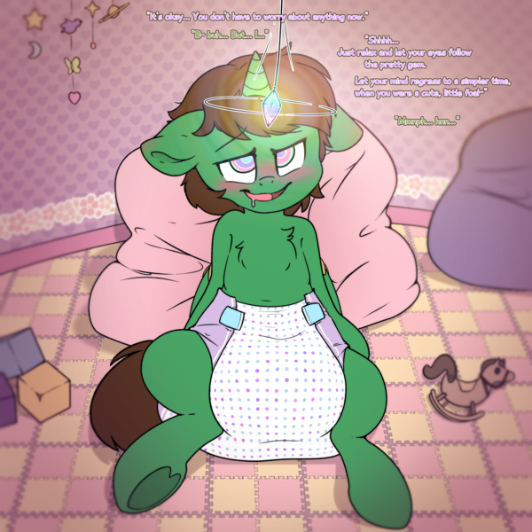 Size: 4000x4000 | Tagged: questionable, artist:fluffyxai, derpibooru import, oc, oc:frost d. tart, unofficial characters only, alicorn, pony, alicorn oc, blushing, building blocks, chest fluff, cushion, diaper, diaper fetish, drool, fetish, horn, hypnosis, hypnotized, image, jewelry, male, mental regression, mobile, offscreen character, pendant, png, sitting, smiling, stallion, text, wings