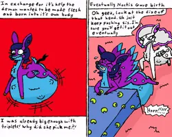 Size: 1000x800 | Tagged: suggestive, derpibooru import, oc, oc:aurori, oc:noctia, comic:tale of the two sisters, bed, belly, birth, comic, deudeer, digital art, female, image, jpeg, non-pony oc, pregnant, pregnant expansion, siblings, sisters