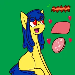 Size: 500x500 | Tagged: safe, artist:ask-ponyvenezuela, derpibooru import, oc, oc:venezuela, ponified, unofficial characters only, earth pony, pony, bacon, earth pony oc, food, image, meat, nation ponies, png, solo, venezuela