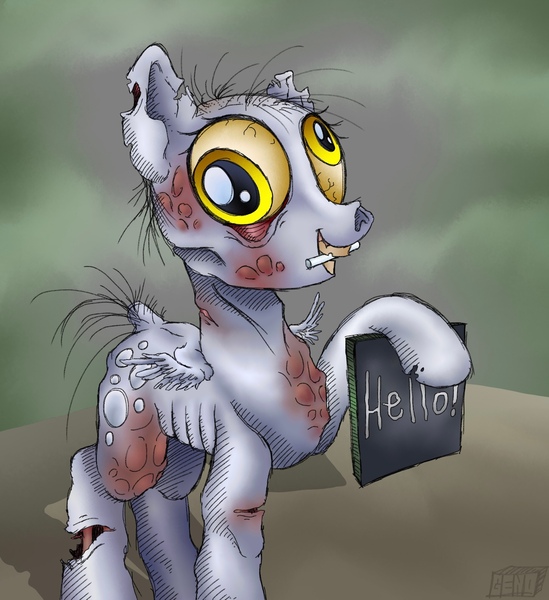 Size: 2000x2186 | Tagged: semi-grimdark, artist:goreharvest, derpibooru import, derpy hooves, ghoul, pegasus, pony, undead, fallout equestria, adoracreepy, chalk, chalkboard, creepy, cute, female, grin, image, jpeg, mare, mouth hold, smiling