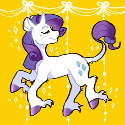 Size: 1080x1080 | Tagged: safe, alternate version, artist:eadekki, derpibooru import, rarity, pony, unicorn, eyes closed, image, jpeg, leonine tail, solo, tail, turned head, unshorn fetlocks