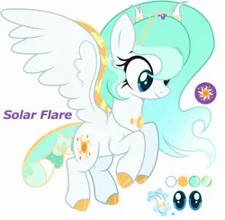 Size: 2628x2561 | Tagged: safe, artist:dustyygrey, artist:lavender-bases, derpibooru import, oc, oc:solar flare, unofficial characters only, changepony, hybrid, base used, colored hooves, cutie mark, ethereal mane, female, hybrid oc, image, jpeg, magic, magic aura, magical lesbian spawn, offspring, parent:princess celestia, parent:queen chrysalis, parents:chryslestia, reference sheet, solo