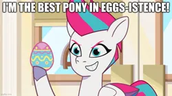 Size: 889x499 | Tagged: safe, derpibooru import, edit, edited screencap, editor:quoterific, screencap, zipp storm, my little pony: tell your tale, spoiler:g5, spoiler:my little pony: tell your tale, spoiler:tyts01e48, easter egg, g5, image, jpeg, pun, solo, the hunt for eggmund bunny