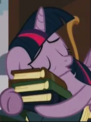 Size: 1080x1441 | Tagged: safe, derpibooru import, screencap, twilight sparkle, twilight sparkle (alicorn), alicorn, pony, princess spike (episode), book, book nest, cropped, female, image, jpeg, mare, sleeping, solo