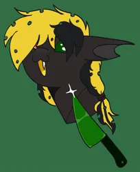 Size: 601x737 | Tagged: safe, artist:orcabunnies, derpibooru import, oc, oc:shade demonshy, unofficial characters only, changeling, pony, bust, heterochromia, image, jpeg, knife, portrait, yellow changeling