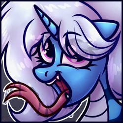 Size: 1920x1920 | Tagged: suggestive, artist:sadfloorlamp, derpibooru import, oc, oc:triksa, unofficial characters only, hybrid, original species, pony, snake, snake pony, cute, drool, drool string, female, fetish, image, imminent vore, mare, maw, mawshot, open mouth, png, sharp teeth, simple background, solo, solo female, teeth