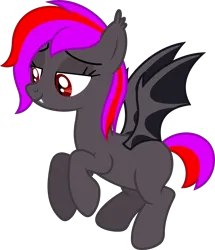 Size: 3434x4001 | Tagged: safe, artist:melodiousmarci, derpibooru import, oc, oc:alum orchid, bat pony, pony, fangs, flying, image, png, simple background, smug, solo, transparent background, vector