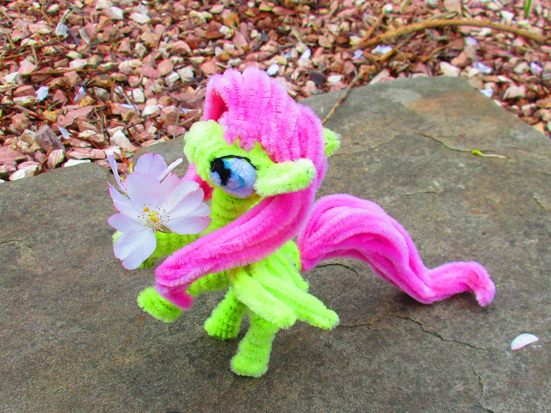 Size: 3028x2272 | Tagged: safe, alternate version, artist:malte279, derpibooru import, part of a set, fluttershy, pony, chenille, chenille stems, chenille wire, cherry blossoms, craft, flower, flower blossom, image, irl, jpeg, part of a series, photo, pipe cleaner sculpture, pipe cleaners