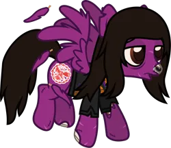 Size: 1204x1039 | Tagged: safe, artist:lightningbolt, derpibooru import, ponified, pegasus, pony, undead, zombie, zombie pony, .svg available, bags under eyes, bloodshot eyes, bone, clothes, colored pupils, derpibooru exclusive, feather, flying, glasgow smile, image, lidded eyes, male, nose piercing, open mouth, pierce the veil, piercing, png, scar, simple background, solo, stallion, stitches, tattered, torn clothes, torn ear, transparent background, vector, vic fuentes, wings