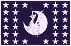 Size: 2541x1640 | Tagged: safe, artist:moonatik, derpibooru import, nightmare moon, alicorn, pony, crescent moon, equestrian flag, female, flag, image, lunar empire, mare, moon, png, stars